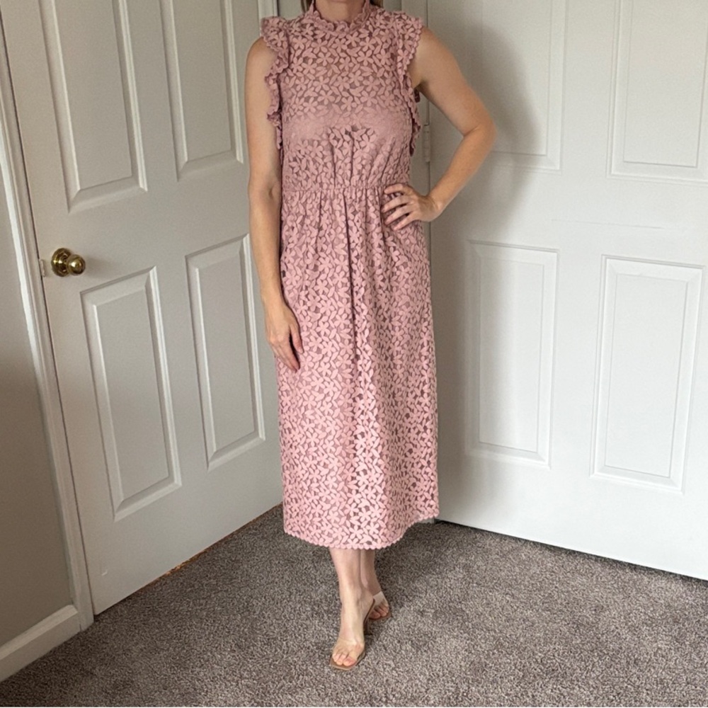 Kate Spade Dress strawberry pink  🍓 mainline flora lace ruffle dress  RARE